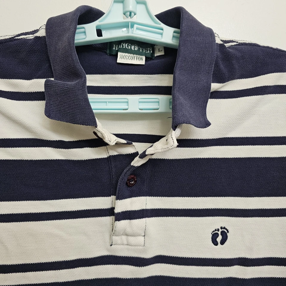 Polo Hang Ten Vintage Juvenil L Azul y Blanco Rayas Años 90 Retro Algodón Foto 2 de 4