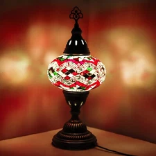 Turkish Moroccan Lamp Colourful Glass Mosaic Handmade Table Desk Light-Free Bulb