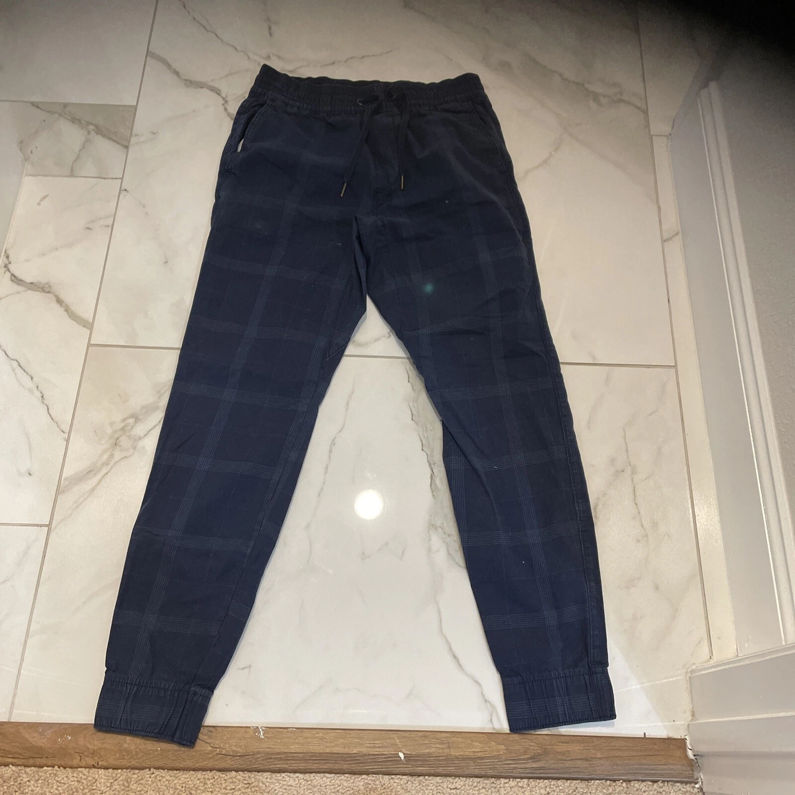 Men’s Plaid Navy Blue Hollister Jogger Pants Size Small