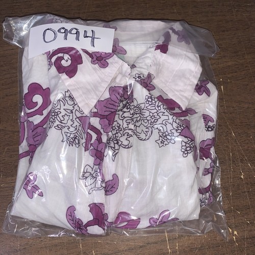 Sara Morgan Shirt Womens Small Button Up Collared 3/4 Sleeve Tunic Purple White - Picture 12 of 12