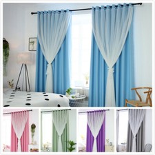 1X Home Blackout Curtains Fairy Layer Bedroom Lace Tulle Drape Eyelets Decor