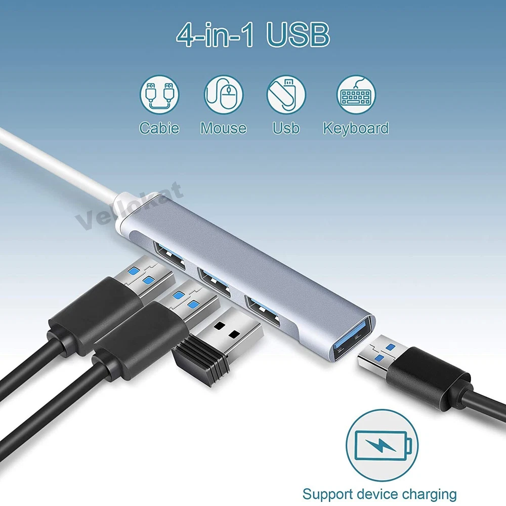 4-Port Mini USB 3.0 & 2.0 Hub Adapter with Extension  