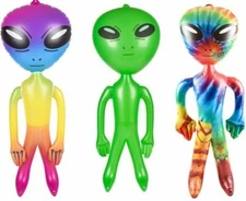 SET OF 3 - Assorted 36" Alien Inflatable Blow Up Inflate - Rainbow-Green-Tie Dye