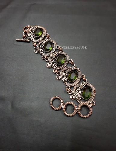 Copper Jewelry Bracelet Faceted Peridot Gemstone Wire Wrapped Bracelet Gift - Picture 6 of 9