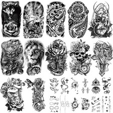 Temporary Tattoo Sheets for Kids  Adults, Waterproof Fake Tattoos Body Art Stic