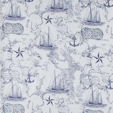 Sea Ocean Ship Chart Map Fabric Nautical Navy Blue on White Cotton Fabric t9/2