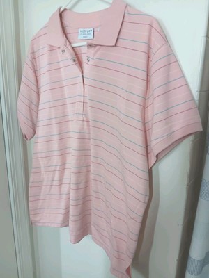 Villager Woman Pink Multi Color Stripe Snap Closure Collar Knit Top Plus Size 3