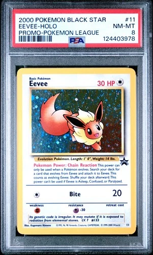 2000 POKEMON PROMO BLACK STAR POKEMON LEAGUE #11 EEVEE-HOLO PSA 8