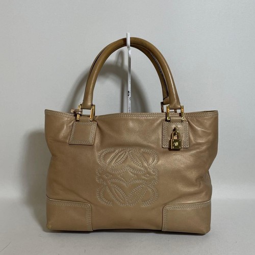 LOEWE Fusta Gold Leather Handbag Padlock Cadena Charm Inner Pockets 20x29cm