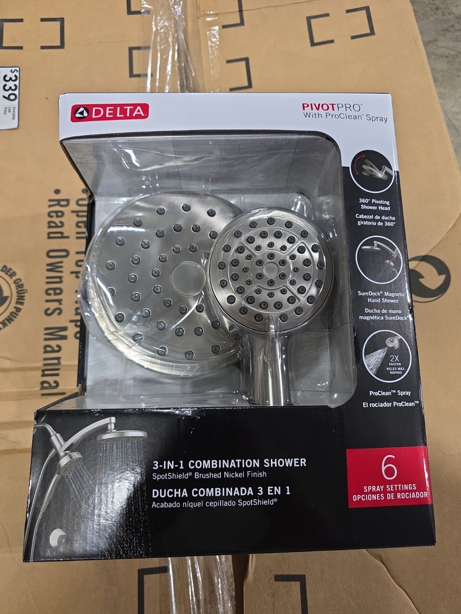 Delta PivotPro 6 Spray Brushed Nickel Showerhead Handheld Combo 2.5GPM #75645DSN