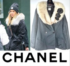 Chanel Vintage 2003 Faith White Fox Fur Black Jacket 36 38 40 4 6 8 Coat Top S M