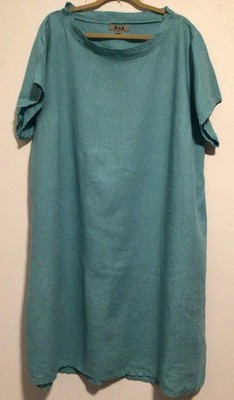 Flax Heavy Linen Blue Sky  Shift Tunic Dress Pockets Cowl Neck Sz 3G