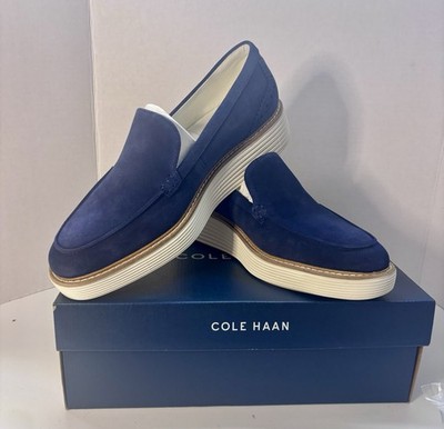 Cole Haan OriginalGrand Platform Venetian Loafer Blue Suede Shoes Size 9.5 B