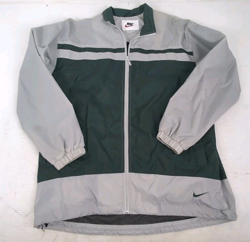 Vintage Nike Y2K Full-Zip Windbreaker - Grey And Green Mens Size Large