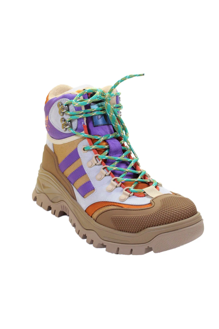 Gucci x Adidas Bottes de Randonnée Femme Multicolore Imprimé Toile Chaussures Marron Taille 8