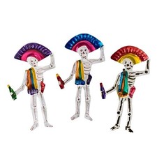Día de Muertos Imanes Esqueleto de Estaño Sombrero Arte Popular Oaxaca México, Juego de 3