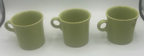 Set of 3 Fiesta Ware Homer Laughlin Coffee Mugs Lemon Grass Green 3 Ring Handle