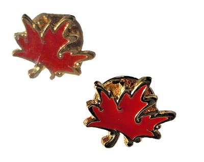 Lot Of 2 Canada Maple Leaf Lapel Pins Tie Hat Tacks Canadian Red Enamel On Metal
