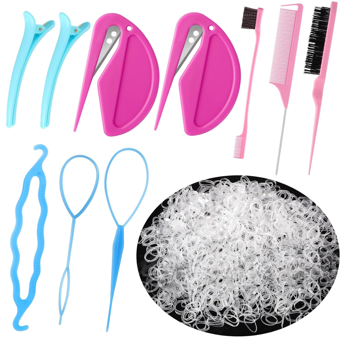 1000Pcs Elastic Clear Hair Bands, Rubber Band Cutter, Topsy Tail