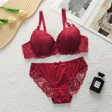 Lace Bra Set Underwire Push Up Support Matching Briefs Comfortable Fit Set