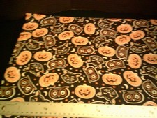 WASHED IRONED Halloween-Pumpkins, Cat Owl Heads -FQ 18" X 21 " Cotton Fabric