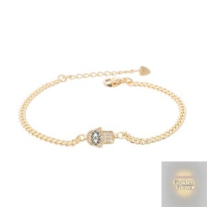 Authentic Gold Evil Eye Hamsa Hand Bracelet Dainty 14K White Gold Plated Link Bracelets...