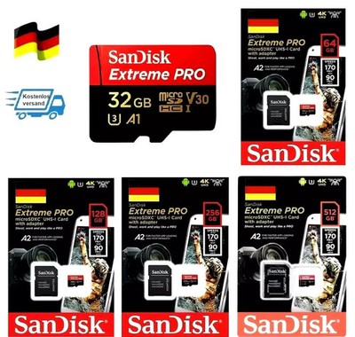 SanDisk Extreme Pro 4K microSD Speicherkarte  64GB 128 GB memory 170 MB.s
