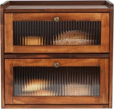 Wooden Bread Box w/ Acrylic Window, 2-Layer Farmhouse (Brown)