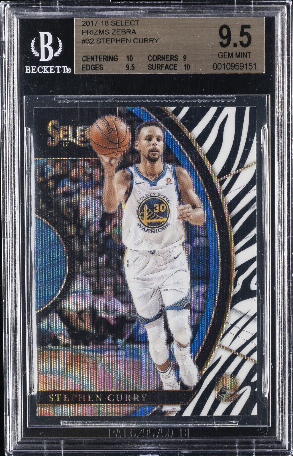 2017-18 SELECT PRIZMS ZEBRA #32 STEPHEN CURRY BGS 9.5
