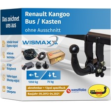 ANHÄNGERKUPPLUNG abnehmbar für Renault Kangoo 13-21 +13pol E-Satz SPEZ