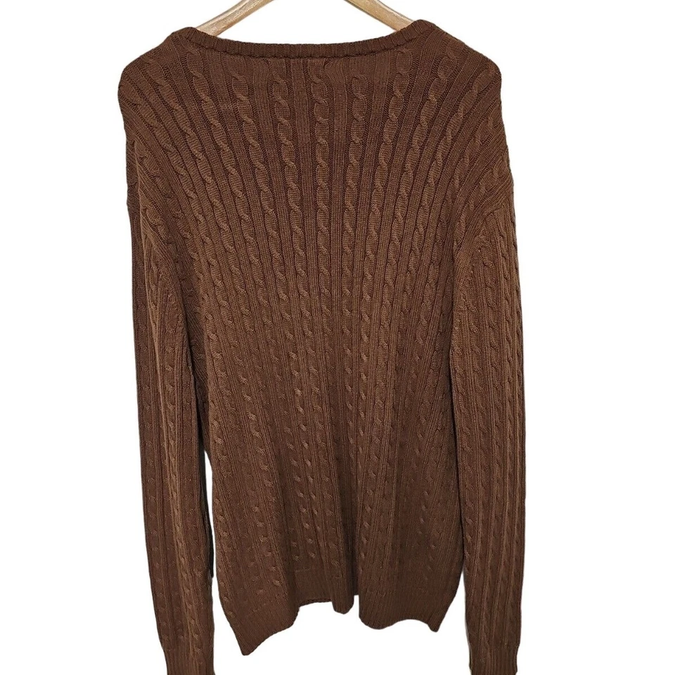 复古 Preswick & Moore 毛衣男式大号棕色渔夫电缆针织学院风 — 第 3/4 张图片