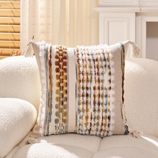 Boho Throw Pillow Covers 18x18 in Chenille Striped Textured Pillow Cover Farmhou