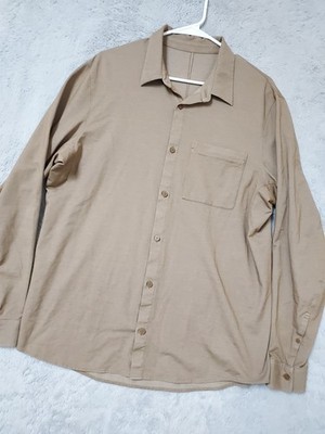 Lululemon Commission Shirt Mens Extra Large Vented Long Sleeve Brown Knit EUC XL