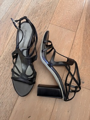 Costume National Black Leather Strappy Open Toe Block Heels Sandals IT39/US 8.5