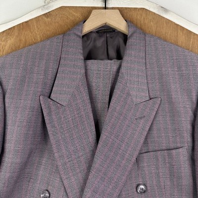 Gino Cappeli Suit Mens 50R Purple Double Breasted Striped Wool Pants 42 Canvased