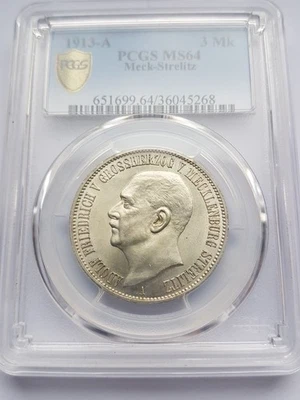3 Mark (Ag) 1913 A, Adolf Friedrich v. Mecklenburg-Strelitz, J. 120 - Bild 1 von 4