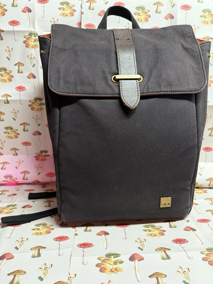 KNOMO Falmouth Mochila Portátil Lona Cuero Borde Solapa Cierre Negro para 17"" Foto 2 de 4