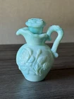Vintage AVON Jadeite Milk Glass Rose Mini Pitcher Jug Art Flower w/ Stopper
