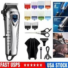 Professional Cordless Hair Clippers Trimmer Kit Men Cutting Machine & 10 Combs