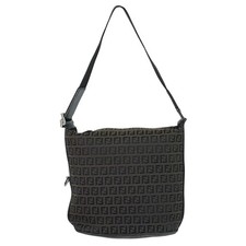 FENDI Zucchino 7VA004 Canvas One Shoulder Bag Brown Silver