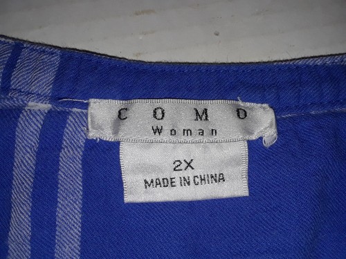 Camicetta Como blusa donna taglia 2X orlo all'uncinetto Henley Boho contadina blu a quadri - Foto 7 di 9