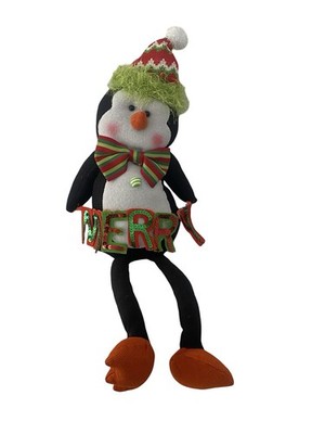 Vintage Christmas Shelf / Stair Sitter Penguin Stuffed 23  Holiday