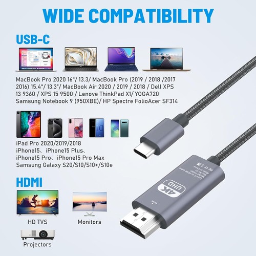 USB C to HDMI Adapter for Phone 15 TV, 4K@60Hz 3.1 Type-C for... - Picture 6 of 7