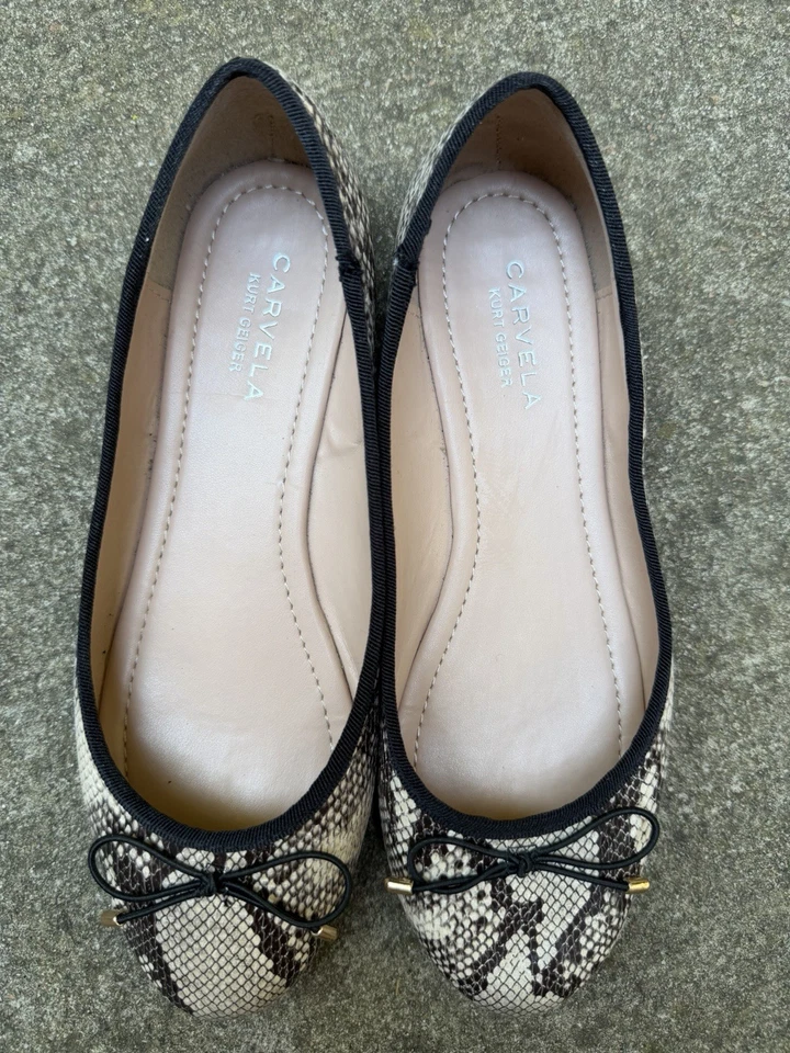Carvela Kurt Geiger Snake Print Faux Leather Flat Ballet Pumps Size UK 5/EUR 38 - Image 2 of 4