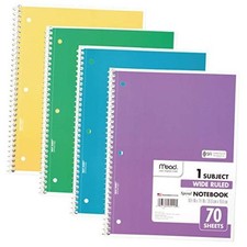 Spiral Notebook, 4 Pack, 1 Subject, Wide Ruled Paper, Pack of 4 Primary Colors
