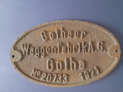 Plaque de wagon.Gothaer Waggofabrik. Gotha 1921.Fonte. - Photo 1/2