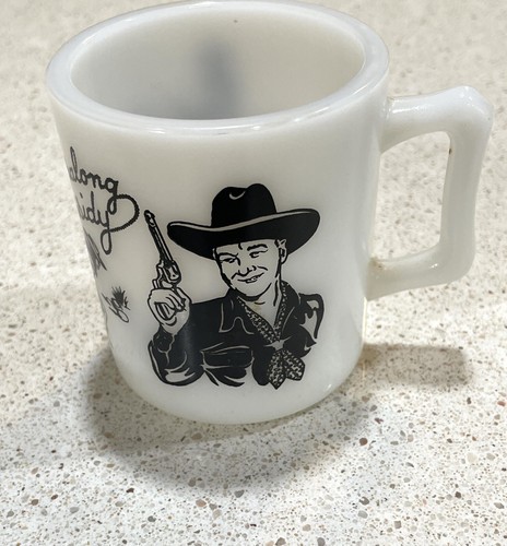 Vintage Hopalong Cassidy Milk Glass Mug Black Graphics Child’s Cup UNUSED MINT - Picture 2 of 8