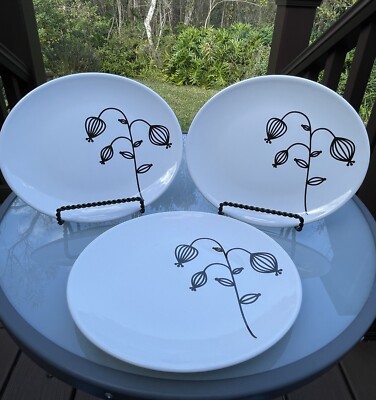 Set of 3 IKEA Modern & Minimalist Black & White Floral Oval Salad