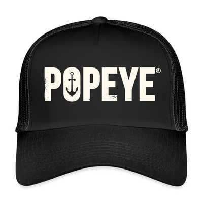 Popeye Weißes Logo Trucker Cap, One size, Schwarz/Schwarz