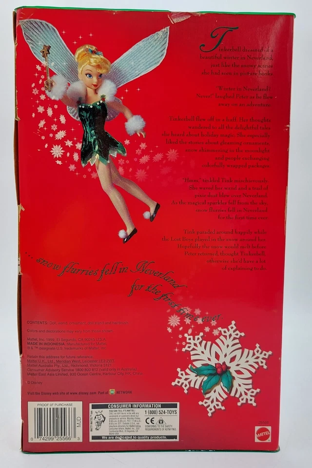 1999 NrfB Walt Disney's Peter Pan Holiday Sparkle Tinkerbell Puppe, Mattel 25566 - Bild 3 von 4